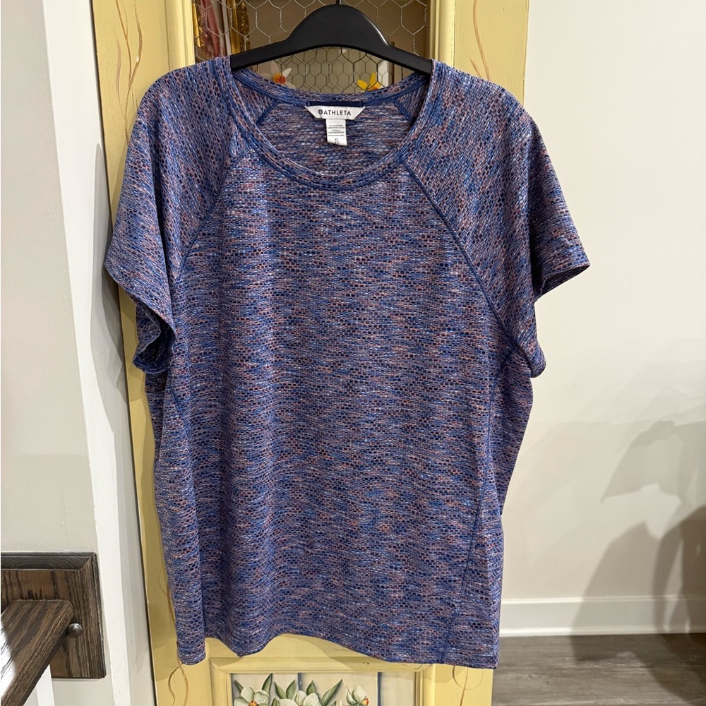 Athleta Short Sleeve Heathered Blue-Purple Performance Tee
